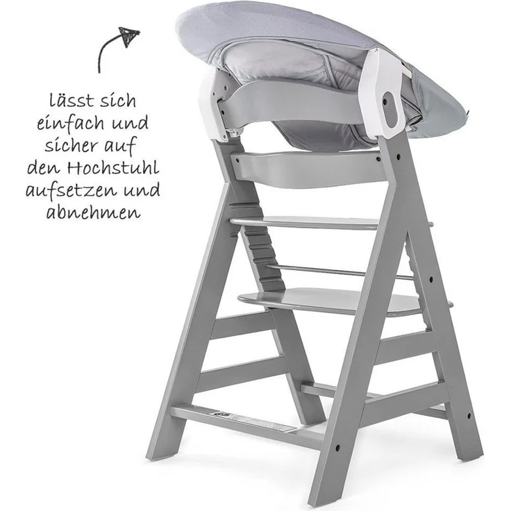 Hauck Hochstuhl Alpha Plus Grey Newborn Set (Set, 4 St), Holz Babystuhl ab Geburt inkl. Aufsatz für Neugeborene & Sitzauflage – Bild 3