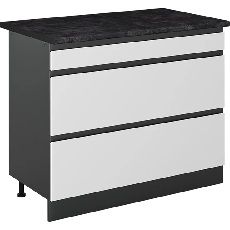 Küchenunterschrank R-Line Weiß/Anthrazit 100 cm Arbeitsplatte Anthrazit Vicco – Bild 1