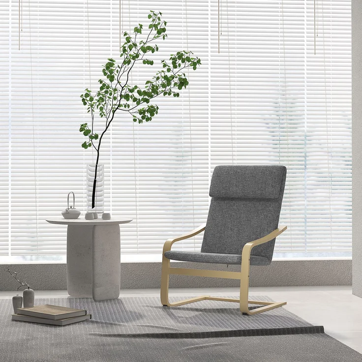 Sessel mit Kopfstütze und Armlehnen, Bezug in Leinenoptik, Holzgestell, Grau + Natur--Dunkelgrau--99x80x66.5cm--YOUDENOVA – Bild 3