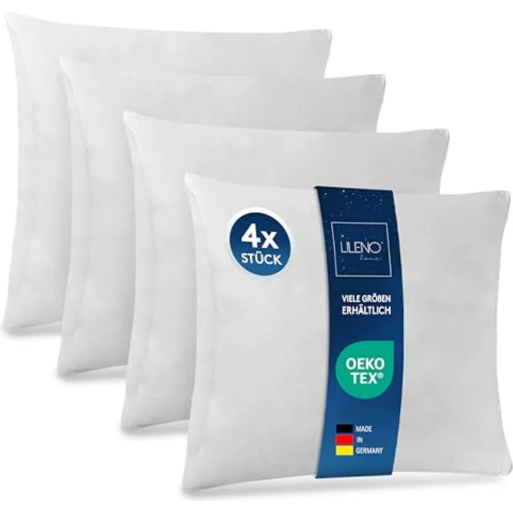 LILENO HOME 4er Set Kissenfüllung 80x80 cm - 40°C waschbares Innenkissen geeignet für Allergiker - Polyester Kisseninlet als Couchkissen, Sofa Kissen, Cocktailkissen und Kopfkissen – Bild 2