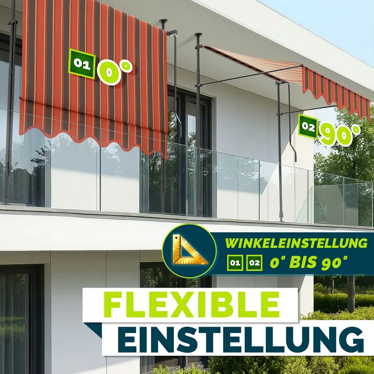 tillvex Balkonmarkise Gelenkarm Markise Klemmmarkise Sonnenmarkise Balkon ohne Bohren Orange/Anthrazit 150 cm – Bild 2