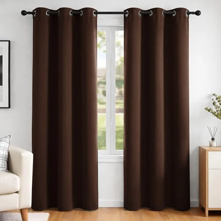 Deconovo Verdunkelungsvorhänge Vorhang Thermogardinen Ösen Schlafzimmer Kälteschutz, 214x107 cm(HöhexBreite), Dunkelbraun, 2er Set – Bild 2