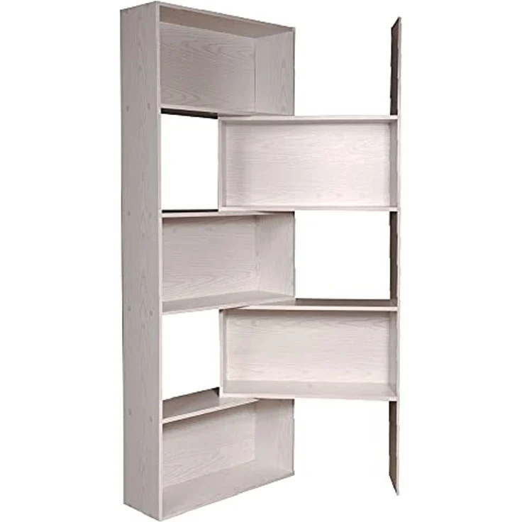 Dmora Ausziehbares Bücherregal in der Breite mit 5 offenen Fächern, Regal für Bücher und Bürodokumente, Made in Italy, 72x22h181 cm, Farbe Eiche gebleicht – Bild 4
