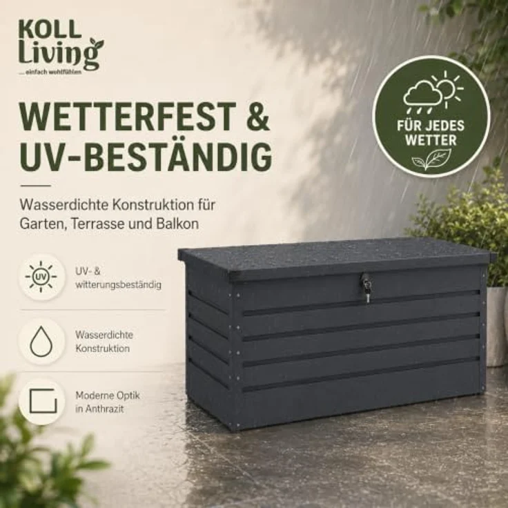 Koll Living Gartenbox Torix, 350 Liter, Anthrazit, pulverbeschichtetes Metall, wartungsfrei, mit Gasdruckfedern – Bild 4