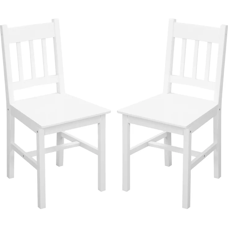 Wohnora-Set aus 2 Esszimmerstühlen aus Massivholz, Küchenstühle mit Lattenrückenlehne, Landhausstil, weiß,H 855cm x T 965cm x B 465cm