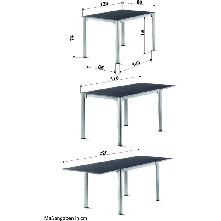 Sieger 3960-55 Exclusiv-Verlängerungstisch mit Vivodur® Dekorplatte, Aluminium Eisengrau 80 x 74 x 120/170/220 cm – Bild 4