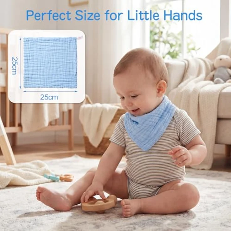 EXTSUD Baby Waschlappen, 10er Musselin Spucktücher Baby 25x25cm Mulltücher Baumwolle Moltontücher Handtücher Weiche Gesichtstücher Neugeborene Baby Wipes(Farbig) – Bild 6