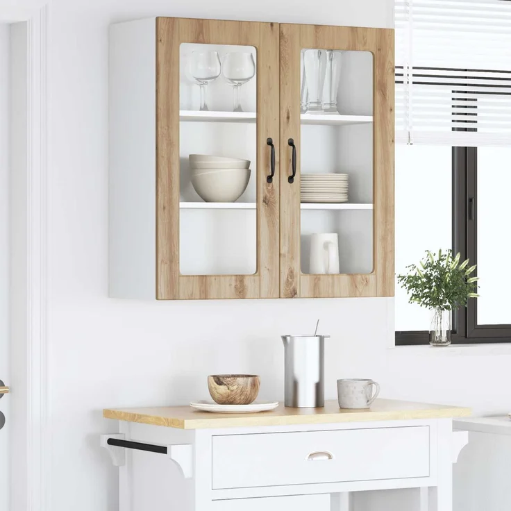vidaXL Wandglas-Schrank PORTO Artisan-Eiche 80 x 31 x 80 cm 885424 – Bild 4