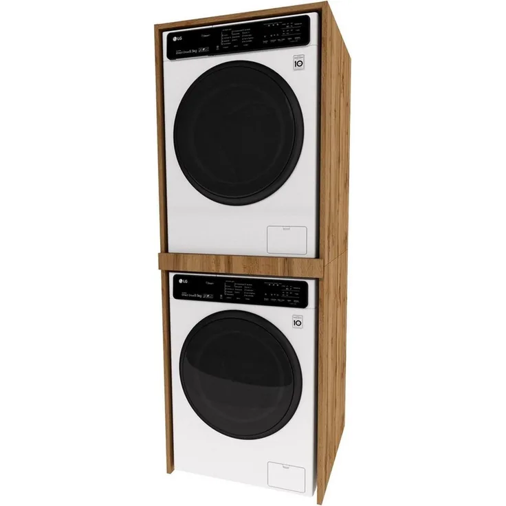 TREND WERK Waschmaschinenumbauschrank Waschturm für Waschmaschine & Trockner (in der Standardvariante (66×65×180 cm) und der Slim (66×51,2×180 cm), Waschmaschinen Überbauschrank in zwei Tiefen: 65 cm und 51,2 cm) Offenes Bad- & Hauswirtschaftsregal – f...