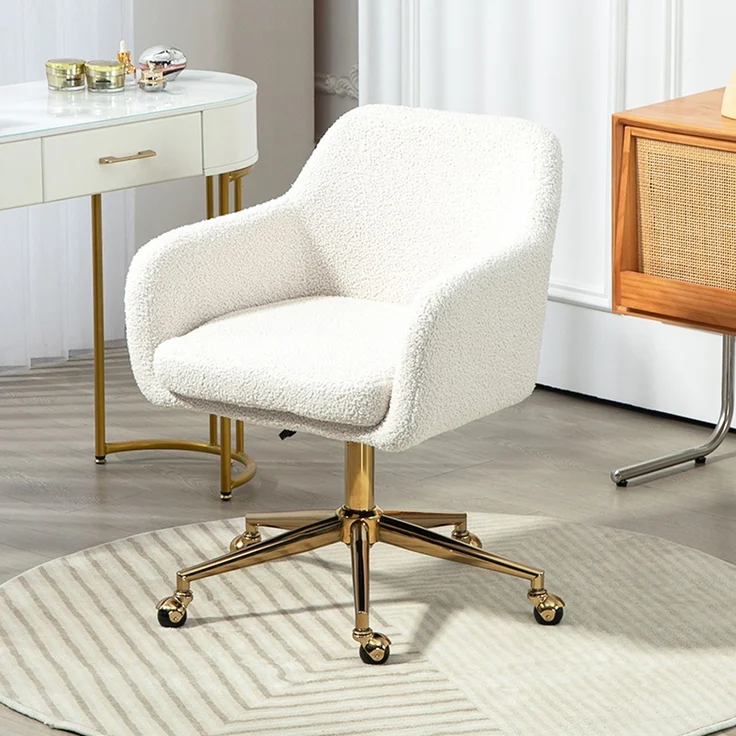 MELAYR, Homeoffice-Stuhl, höhenverstellbarer Bürostuhl mit Rollen, Samtartiger Bezug, 60 x 61 x 88 cm, Cremeweiß – Bild 4