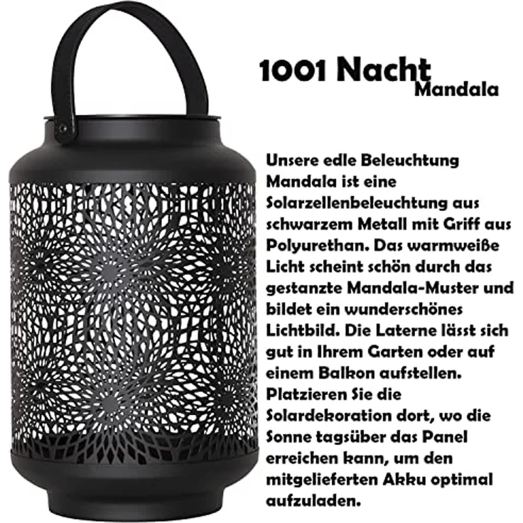 LED-Solar-Dekoration "Mandala", Laterne, schwarz – Bild 2