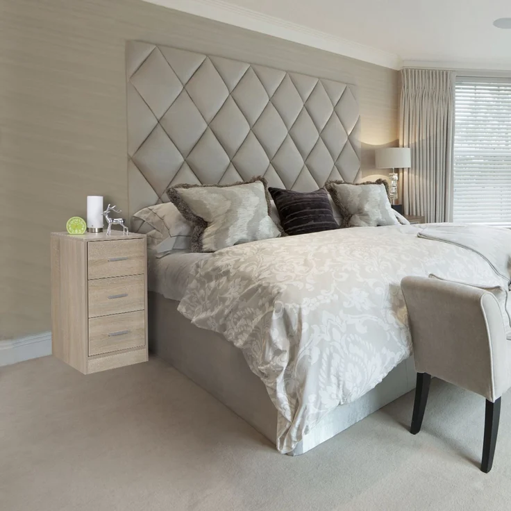 Nachtkonsole FOGGIA Holz Nachttisch modern mit 3 Schubladen sonoma, Design Nachtkästchen 37,5 x 68 x 35 cm, Extra hohes Nachtschränkchen – Bild 3