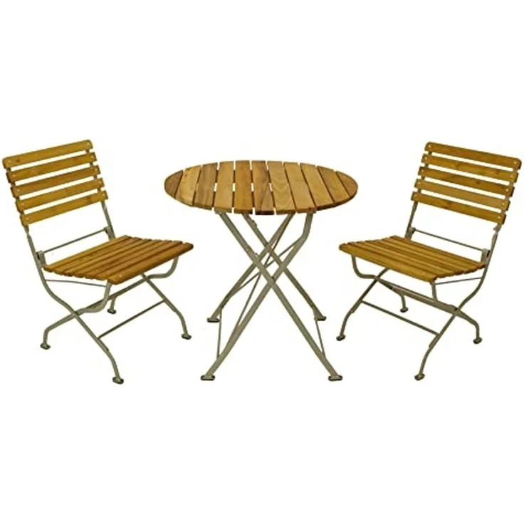 DEGAMO PASSAU Garnitur 3-teilig, Metall + Robinie, verzinkt/natur, Tisch 77cm rund – Bild 1