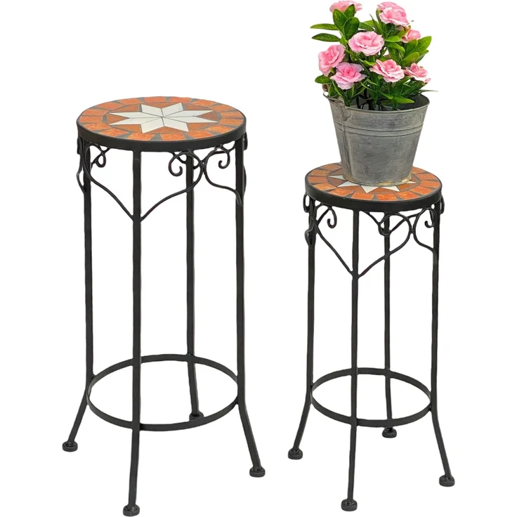 Blumenhocker Merano Mosaik 2er Set 12011 Blumenständer 46 und 54cm Hocker Rund – Bild 1