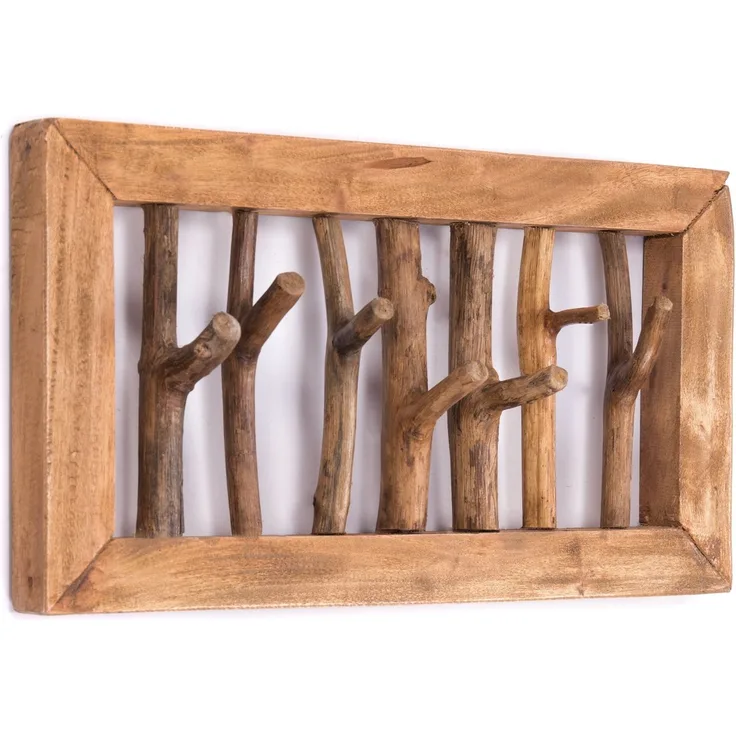 Wandgarderobe Leonor 50 Mahagoni Massivholz, 7 Haken naturfarben