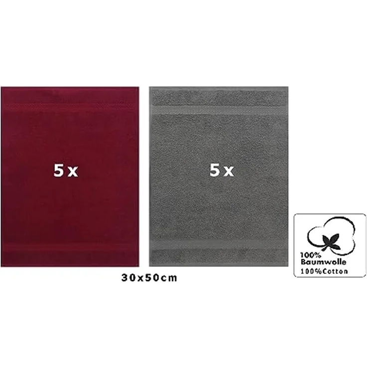 Betz Gästehandtücher 10 Stück Gästehandtuch Set Premium 30x50cm Farbe dunkelrot/anthrazit, 100% Baumwolle (Set, 10-St) – Bild 2