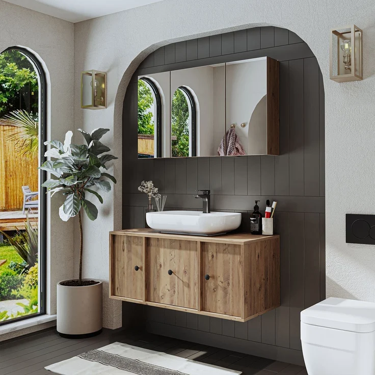 Skye Decor '2574' Badmöbel-Set mit Waschbecken & Spiegel (2-teilig), Atlantik-Kiefer, 105 x 58 x 45 cm – Bild 1