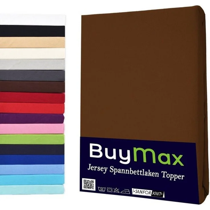 Buymax® Topper Spannbettlaken 120x200 cm Spannbetttuch 100% Baumwolle Jersey für Matratzentopper bis 12 cm Matratzenhöhe Bettlaken für Topper, Schokobraun – Bild 4