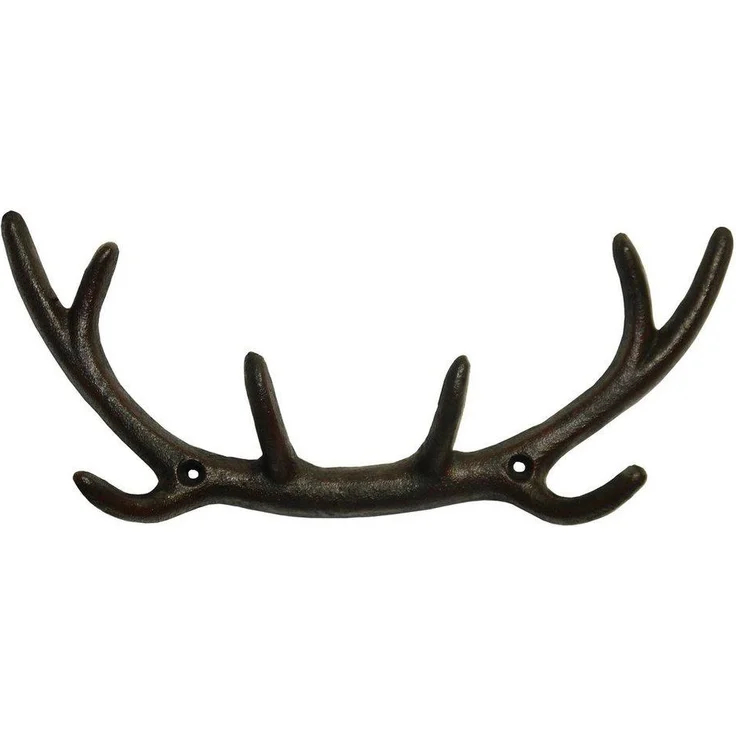 Hirschgeweih Wandhaken Haken GARDEROBE Gusseisen Antik-schwarz-braun Landhaus – Bild 1