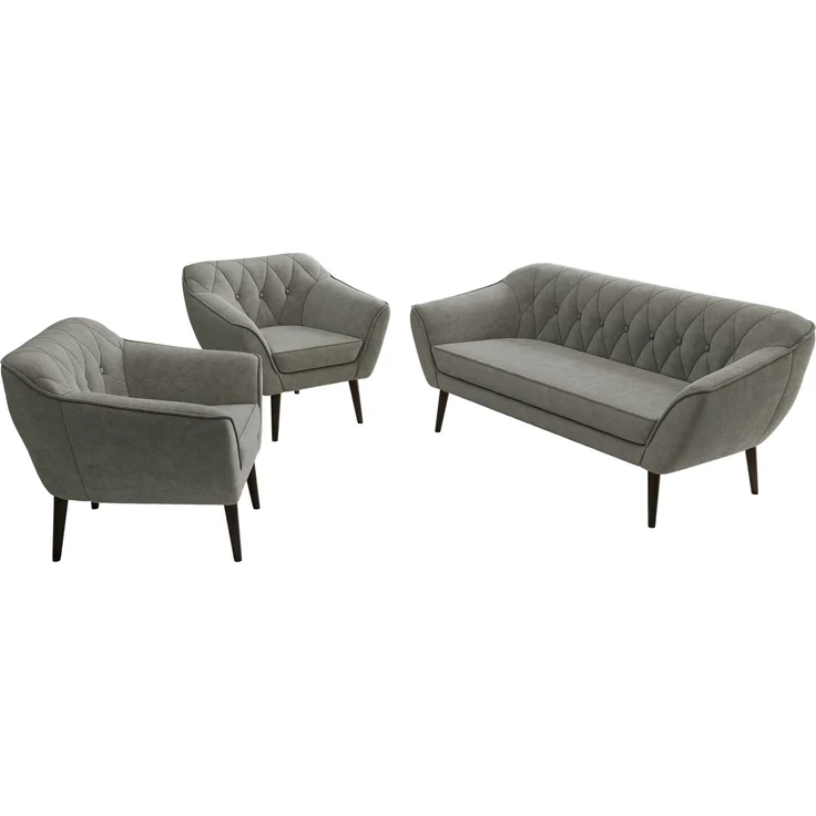 Wohnzimmerset PIRS 1-1-3, Skandinavisches 3-Sitzer Sofa mit Sesseln, Sofa mit Wellenfederung, schwarze Füße, Skandinavisches Möbelset - Grau Stukture – Bild 8