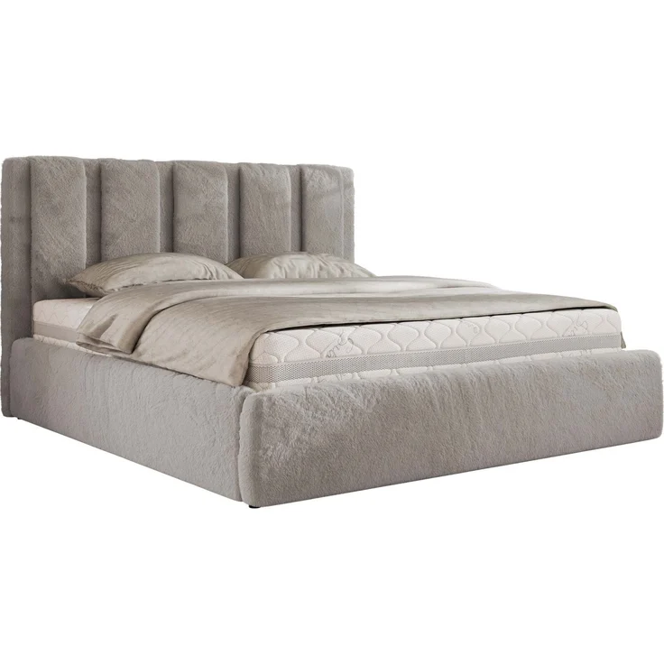 Polsterbett SAVINO CLASSIC mit Bettkasten und Lattenrost Doppelbett 180 x 200 cm mit hohem Kopfteil Stauraumbett Bett mit Gasdruckfeder - Hellgrau Plüsch - Pocket Matratze - VIRE LUX – Bild 7