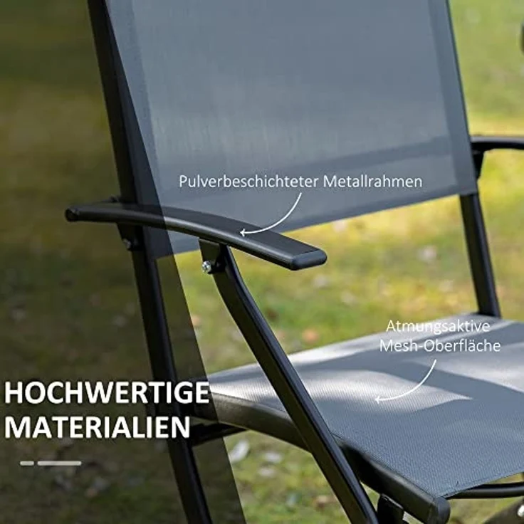Outsunny Sitzgruppe klappbar 3tlg. Balkonset Balkonmöbel 1 Tisch+2 Stühle Gartenmöbel Set Sitzgarnitur Metall Mesh Schwarz+Grau – Bild 4