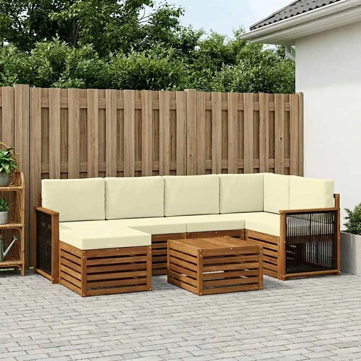 vidaXL Outdoor-Sofagarnitur 7 stk. 5-Sitzer Natur und Creme 3384591 – Bild 1