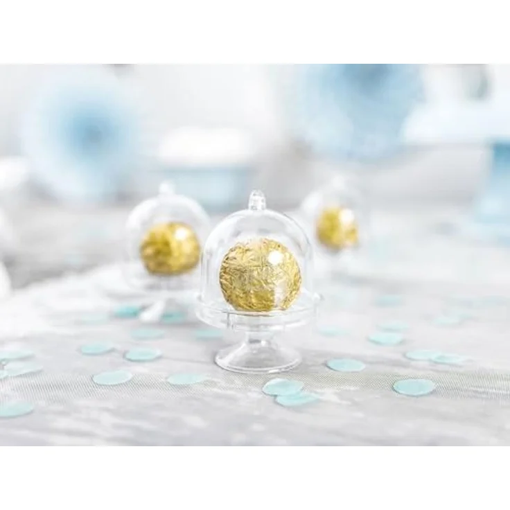 partydeco Geschenkbox, Mini Kuchenständer mit Glocke 5x7cm Kunststoff 3er Set Transparent – Bild 4