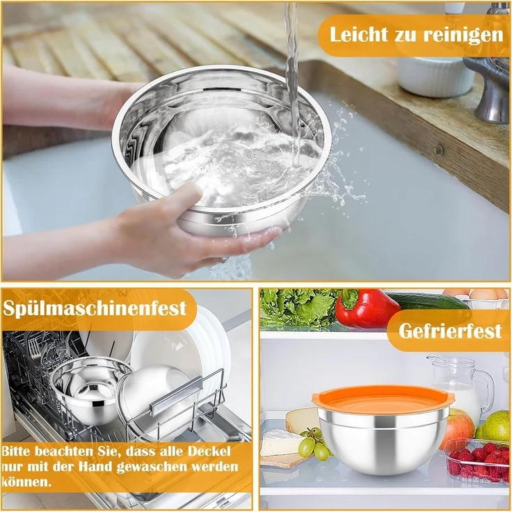 TEAMFAR Rührschüssel Set 6-tlg. Edelstahl Luftdicht Stapelbar – Bild 5