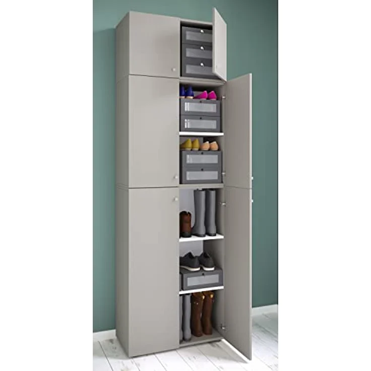 MID.YOU Schuhschrank Grau, Kunststoff, 3 Fächer, 70x223x39 cm, Garderobe für Schuhaufbewahrung – Bild 2