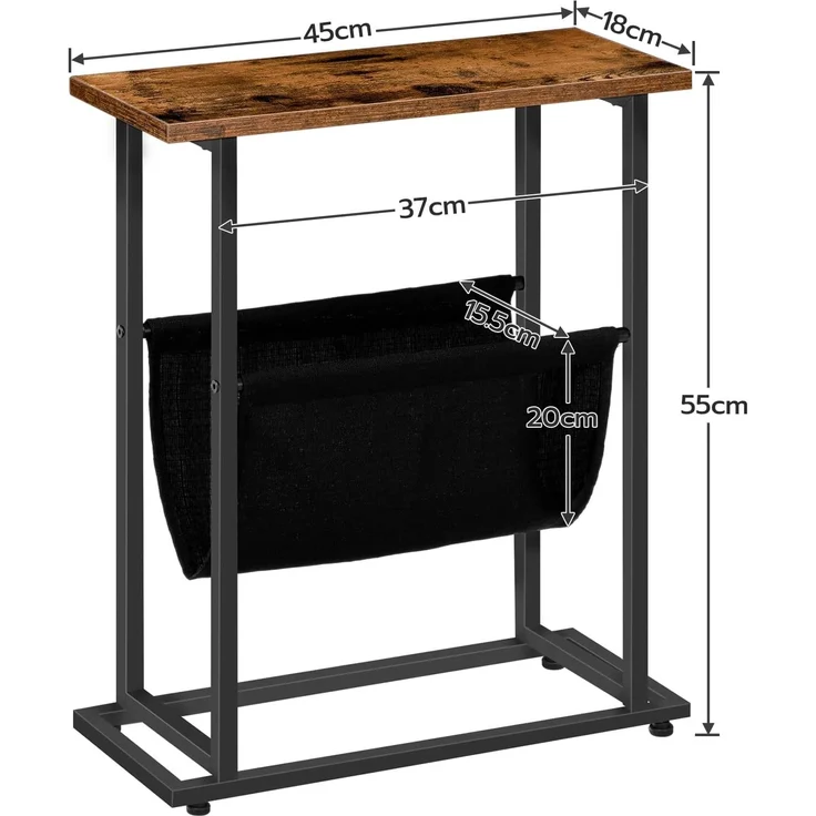 HOOBRO Schmaler Beistelltisch, Nachttisch Schmal, Industrieller Sofatisch mit Aufbewahrungstasche für Zeitschriften, Platzsparend, für Wohnzimmer, Schlafzimmer, Vintagebraun und Schwarz EBF81BZ01 – Bild 3