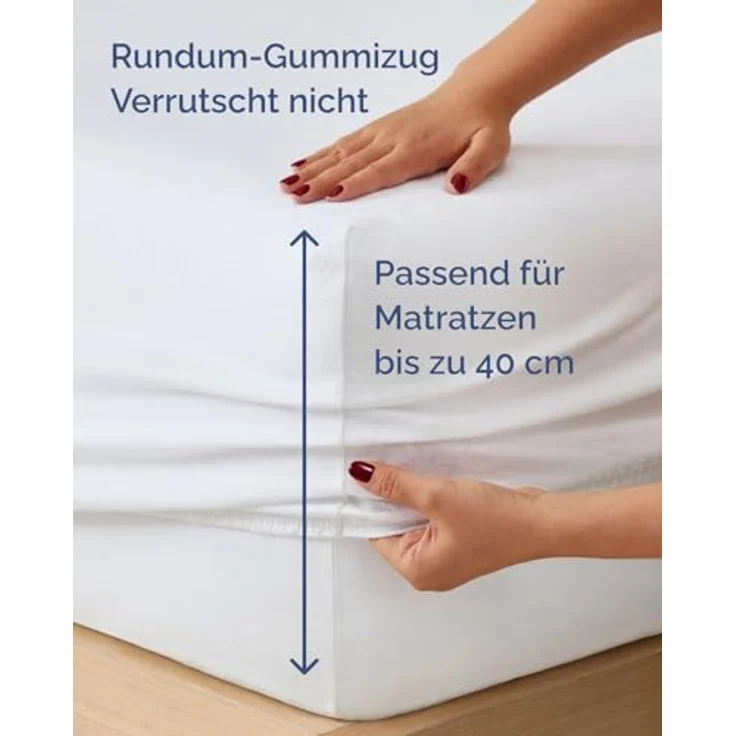 Spannbettlaken Jersey 180x200 - Baumwolle Boxspringbett 40cm tief - Weiß | Spannbetttuch, Rundumgummi, Dehnbar, Weich, Atmungsaktiv, Knitterfrei, Pflegeleicht, Baumwoll-Jersey, Bis 40cm, OEKO-TEX – Bild 5