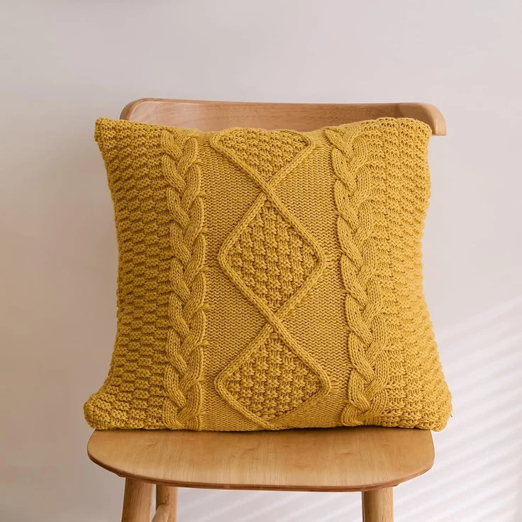 ABC Gestrickter Kissenbezug im Retro-Stil, cremeweiß – Bild 3