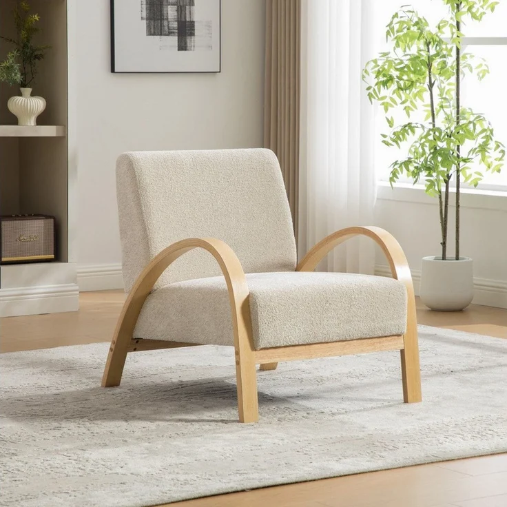 BBWL Sessel aus Chenille mit massivem Holzgestell und modernem Akzentdesign, Skandinavischer Loungesessel – Bild 3