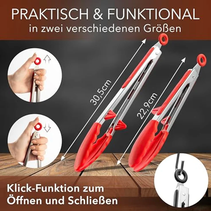AVANA Kochzange Edelstahl Küchenzange Silikon Grillzange Zange Kochen Mehrzweckzange, mit integriertem Standfuß, 2er Set – Bild 3