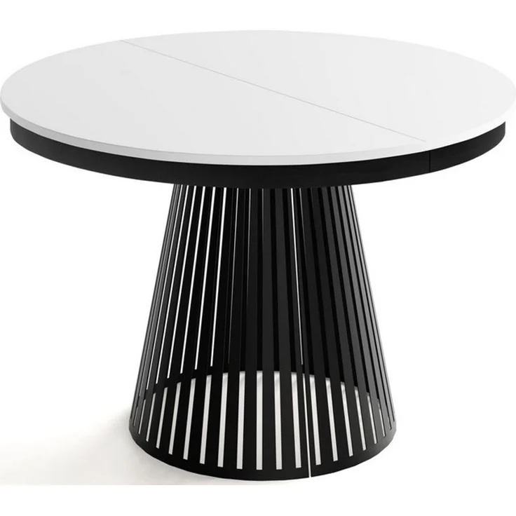WFL GROUP Esstisch Naro Black ausziehbar rund modern mit schwarzen Metallbeinen (MADE IN EU, erhältlich in 2 Größen – 100/120 cm, ausziehbar auf 180/200 cm), platzsparender Tisch mit Lamellen für Küche, Esszimmer oder Wohnzimmer – Bild 4