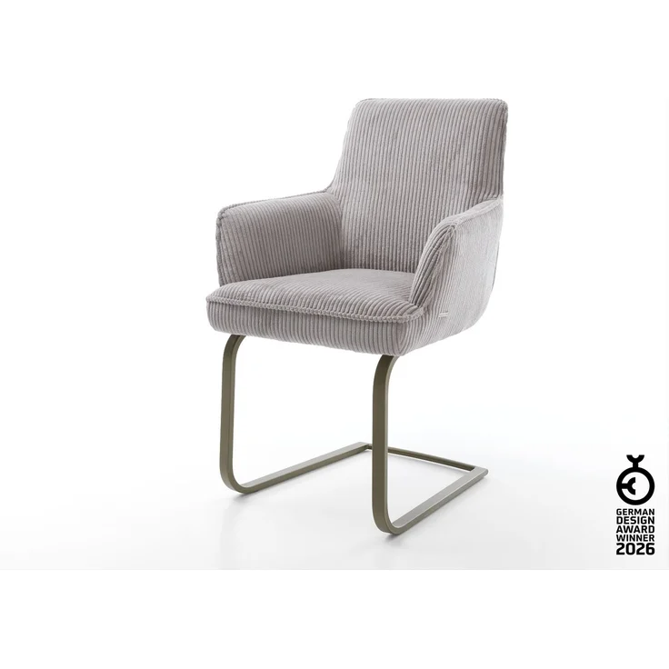 Delife Freischwinger Heira-Flex mit Armlehnen, Taschenfederkern, Effektfinish Titan, Cord Silbergrau, 63x64x94 cm – Bild 1