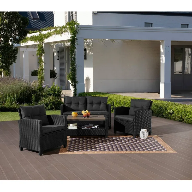 KONIFERA Gartenlounge-Set St. Tropez, (Set, 11-tlg, 1x2er Sofa, 2x Sessel,1x Tisch 90x55x42,5cm, inkl. Auflagen), Polyrattan, Stahl, Ablage unter dem Tisch, Balkonset, Loungeset
