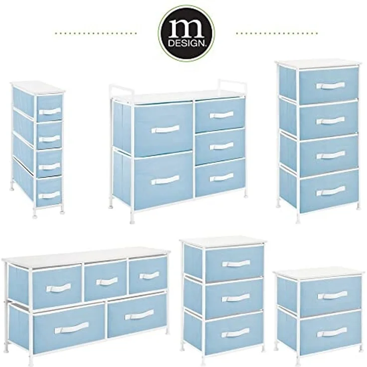 Kommode 4 Schubladen Stoffschrank Metallgestell hellblau/weiß 94cm mDesign – Bild 5