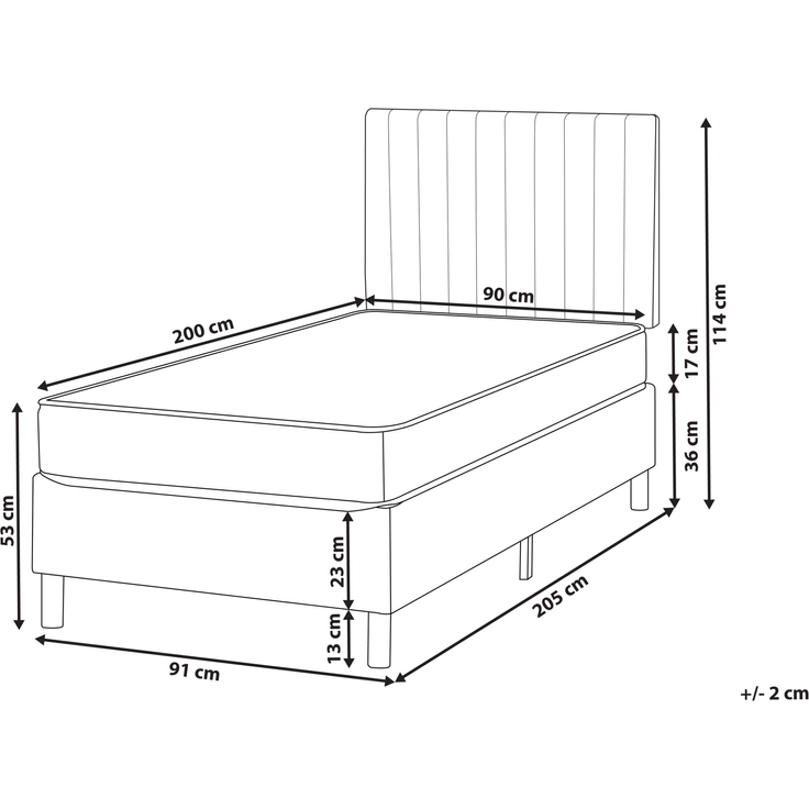 Boxspringbett Stoff COUNTESS 90x200 cm Hellgrau – Bild 2