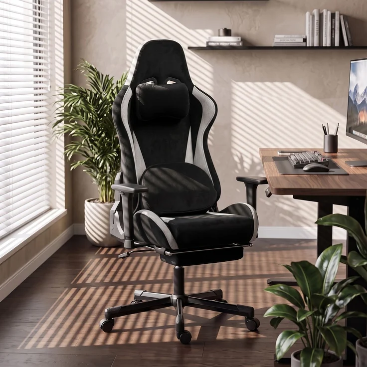 MELAYR, Gaming Stuhl Ergonomischer Gaming Sessel mit Knetmassage und Wärme, 70.5 x 73 x 137.5 cm, Schwarz – Bild 4