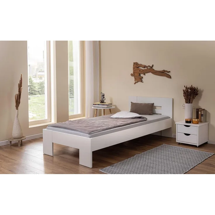 Inter Link - Bett - Bettrahmen – Bettgestell – Jugendbett – Gästebett – Doppelbett – Modernes Bett -ohne Lattenrost - Weiß lackiert - Annik - 90x200 cm