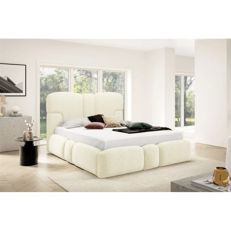 Polsterbett Schlafzimmerbett JORDAN 120x200 cm in Stoff Doha Creme – Bild 2