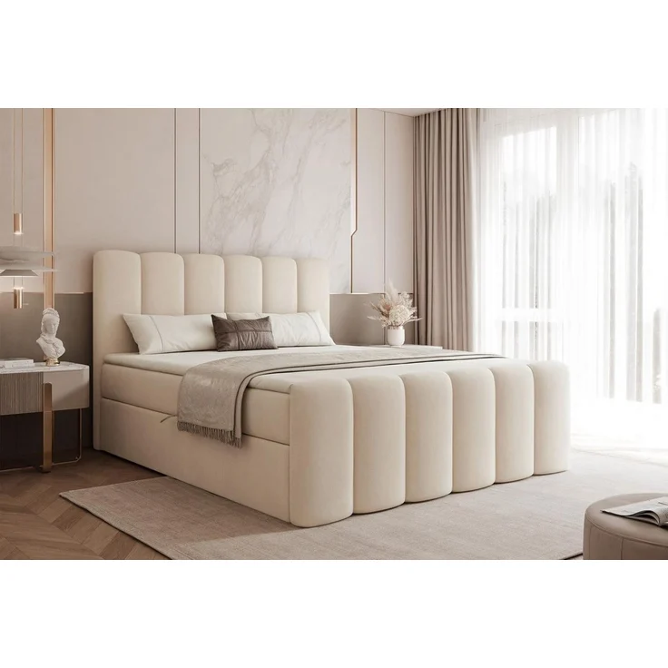 Compleo Boxbett BUBBLE, Wolkenbett, Bequem, Bonell, Topper, Doppelbett gepolstertes Kopfteil mit Bettkasten – Bild 1