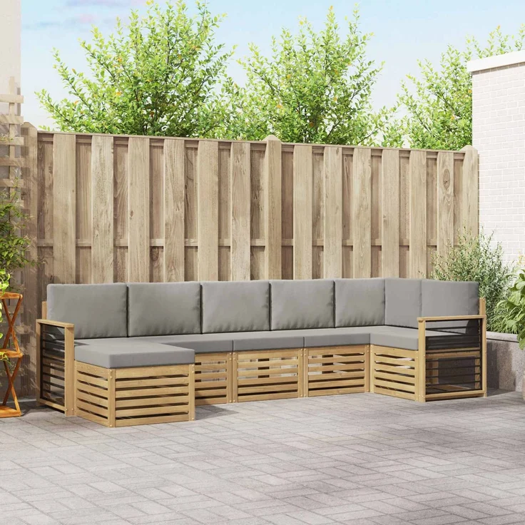 vidaXL Outdoor-Sofagarnitur 7 stk. 6-Sitzer Weiß und Hellgrau 3392206 – Bild 1