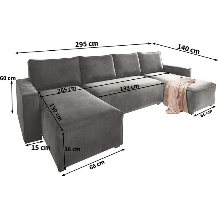 Masseno Ecksofa DENI mit Schlaffunktion U-Form, Sofa mit Bettkasten – Bild 2