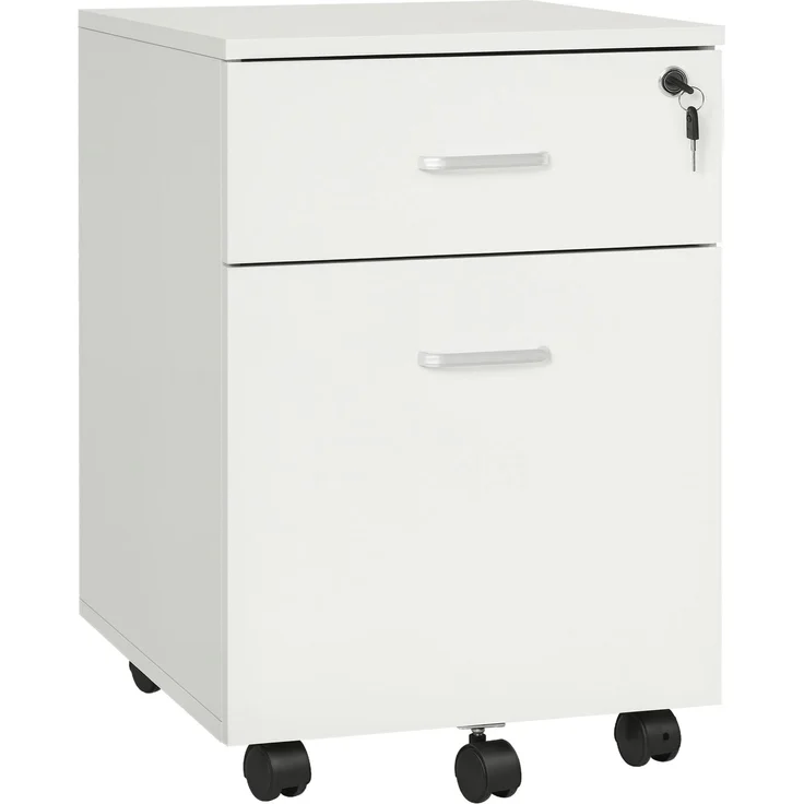 Bürokommode mit 2 Schubladen mit Schloss und 5 Rollen, 40.0×49.0×58.0cm, Weiß, MELAYR – Bild 1