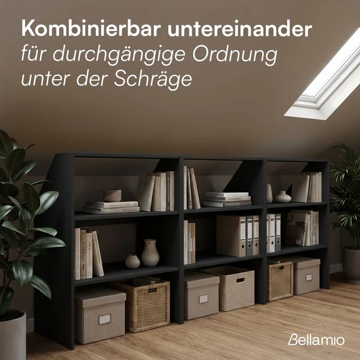 Bellamio 'Aland' Dachschrägenregal, schwarz, 100x50x90 cm, Regal für Dachschräge mit 3 Fächern – Bild 6