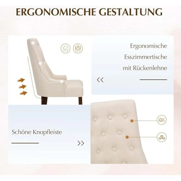 COLAMY Esszimmerstühle 4er Set, Moderne Küchenstuhl Gepolsterte Esszimmerstühle im Wingback, Polsterstuhl Wohnzimmerstuhl mit Knopfsteppung für Esszimmer, Küche, Restaurant mit Holzbeinen, Beige – Bild 6