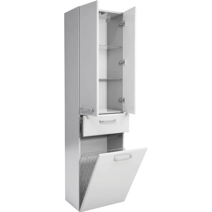 Saphir Hochschrank Quickset Badschrank 50 cm breit, 2 Türen, 1 Schublade, 1 Wäschekippe Badezimmer-Hochschrank inkl. Türdämpfer, Griffe in Chrom glänzend – Bild 4